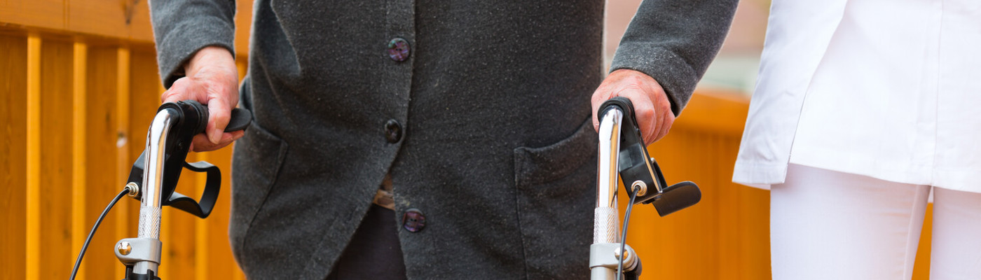 walking with frame and assistance